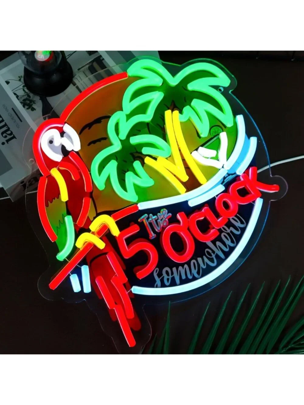 Neon Parrot Wall Sign - 5 O'Clock Somewhere Decor for Bar, Pub & Game Room